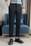 小直筒色织西裤后腰松紧弹力休闲裤男K8060-P60黑色（98），男装西裤，电商A159