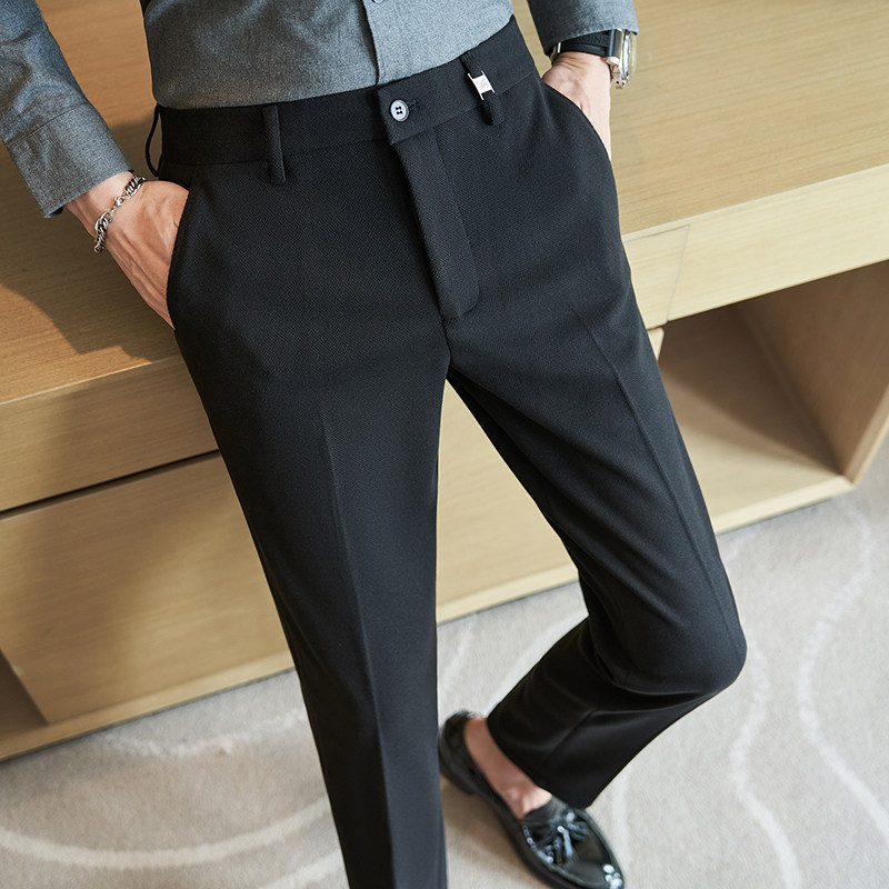 冬款毛呢西裤修身休闲裤磨毛保暖黑色K8076-P65北辰风(98），男装休闲裤，电商A159