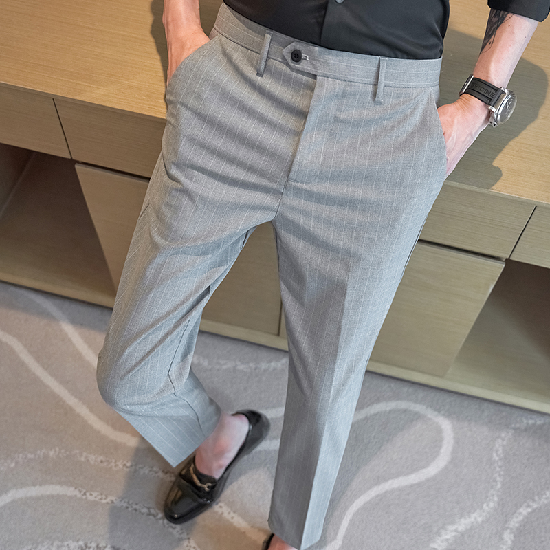 夏季薄款条纹修身男裤小脚9分休闲裤K780-P60浅灰（控价98），商品下架区商品下架区，电商A159