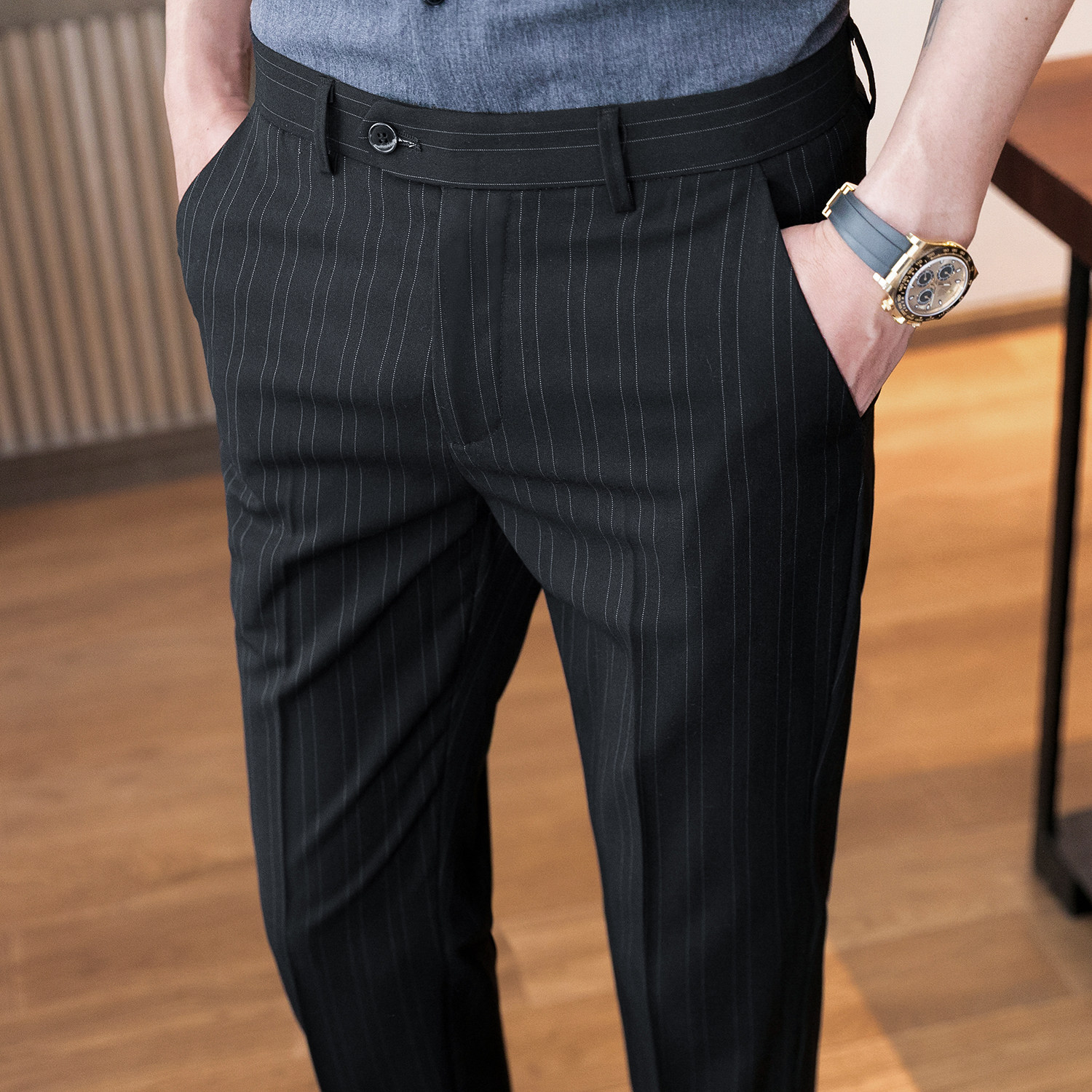 春夏韩版条纹9分裤修身休闲裤男裤青年潮K732-P60浅灰（98）,男装休闲裤,电商A159