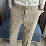 春夏小直筒西裤9分裤男配系绳简约休闲ZK537-P65卡其（98），男装西裤，电商A159