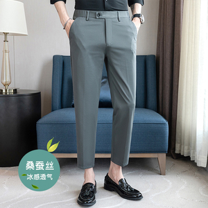 春夏修身高弹西裤冰丝9分裤弹力腰藏青K516-P68（108）图片