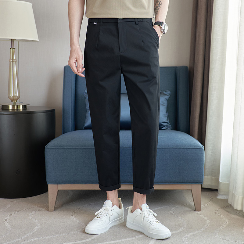 冰丝高弹棉布休闲裤弹力腰休闲裤男K8062-P65黑色（98）,男装休闲裤,电商A159