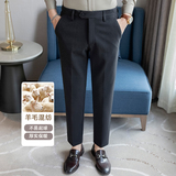 冬款纯色羊毛毛呢长裤小直筒休闲裤深卡ZK9012-P75(118），男装休闲裤，电商A159