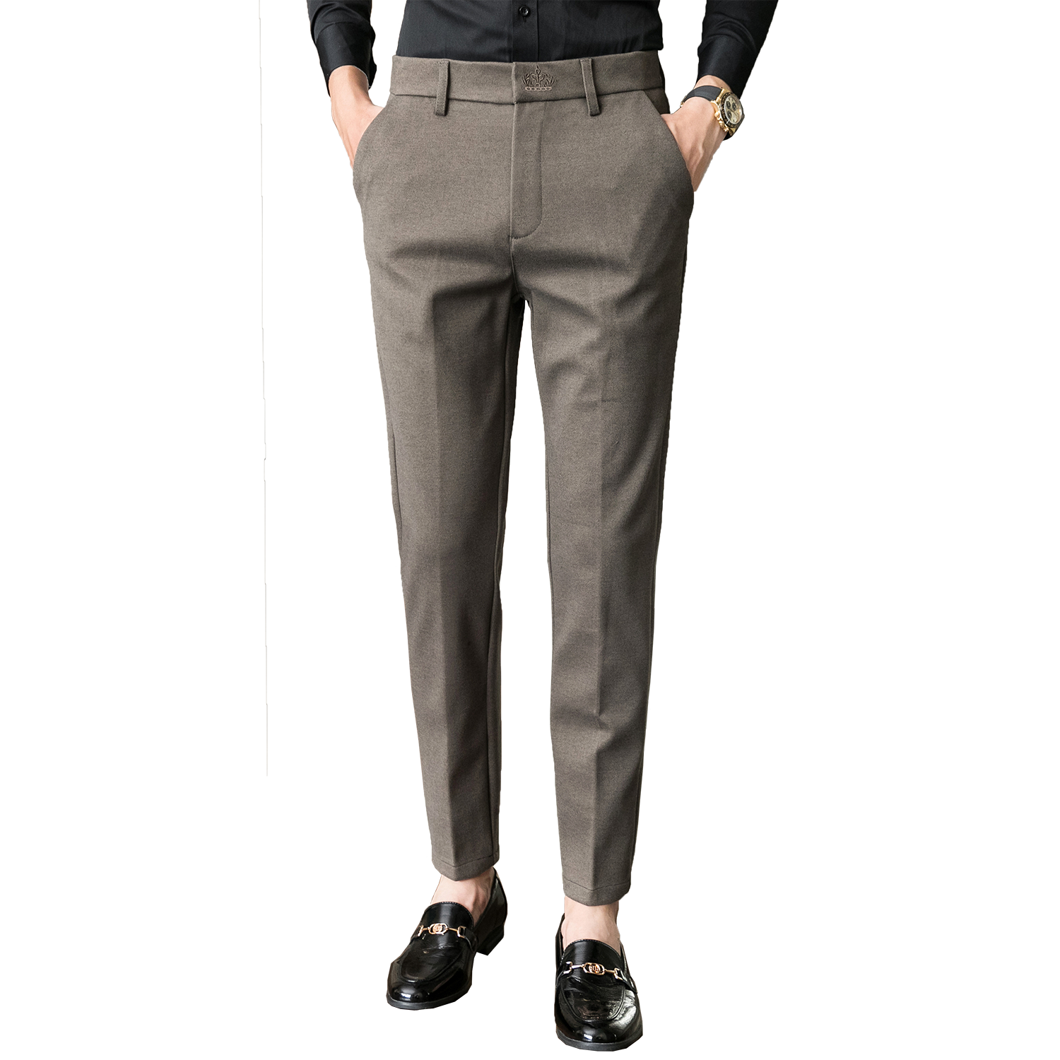 冬款毛呢保暖长裤绣花修身男裤卡其K963-P60（98）,男装棉衣,电商A159