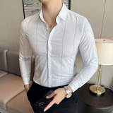 男士商务修身长袖衬衫免烫抗皱条纹衬衫潮流特批Y25-P35灰色，男装衬衫，电商A159