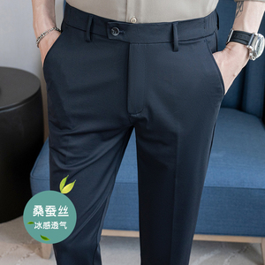 春夏修身高弹西裤冰丝9分裤弹力腰藏青K516-P68（108）图片