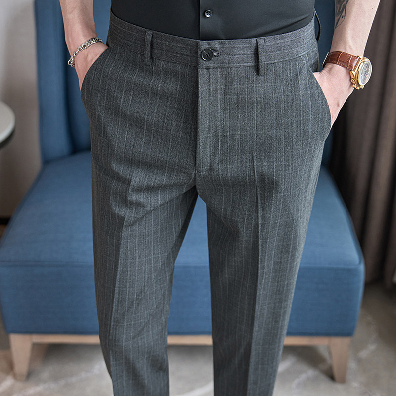 春夏修身西裤新型格子9分裤K523-P70深灰（118），男装休闲裤，电商A159