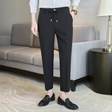 春夏小直筒西裤9分裤男配系绳简约休闲ZK537-P65白色（98），男装西裤，电商A159