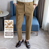 冬款纯色羊毛毛呢长裤小直筒休闲裤浅卡ZK9012-P75(118），男装休闲裤，电商A159