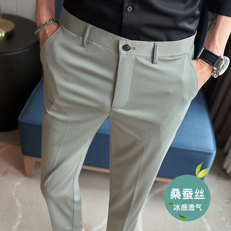 冰丝9分裤春夏修身高弹西裤灰色K782-P68北辰风（108）,男装西裤,电商A159