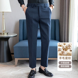 冬款纯色羊毛毛呢长裤小直筒休闲裤浅卡ZK9012-P75(118），男装休闲裤，电商A159