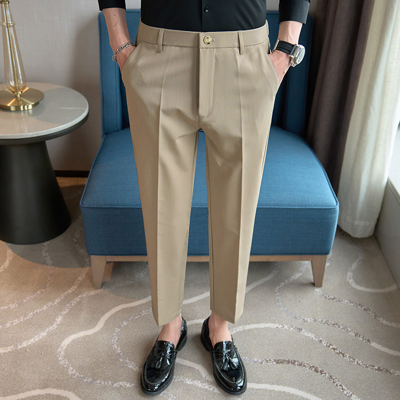 小直筒西裤后腰松紧弹力休闲裤男黑色K8060-P60北辰（98）,男装西裤,电商A159