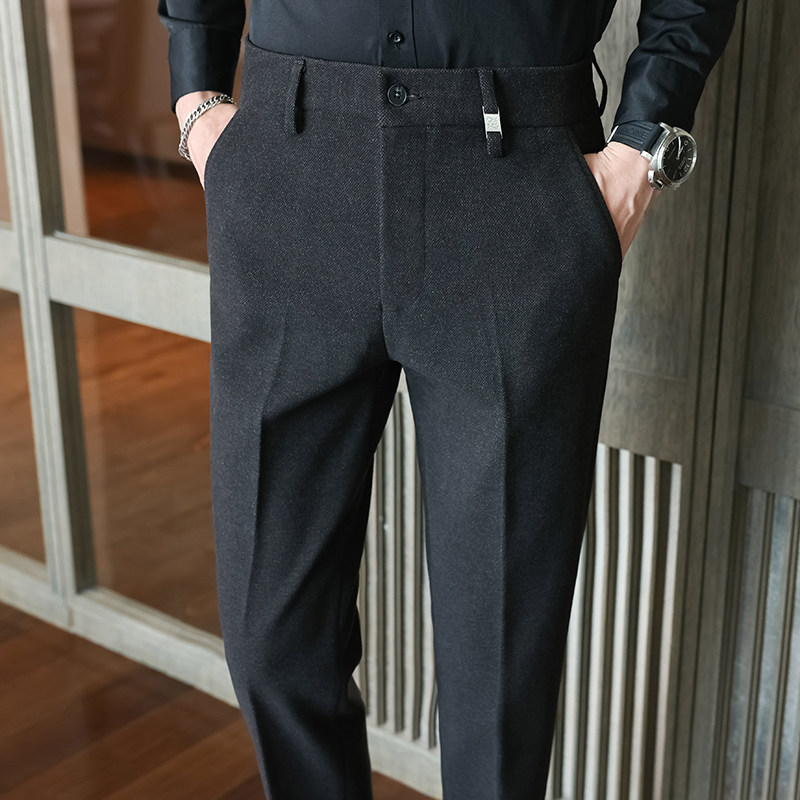 冬款毛呢西裤修身休闲裤磨毛保暖深灰K8076-P65柏悦风(98），男装西裤，电商A159