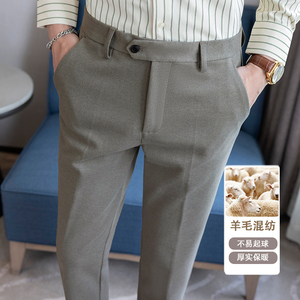 冬款纯色羊毛毛呢长裤 小直筒休闲裤 浅卡ZK9012-P75 (118）图片