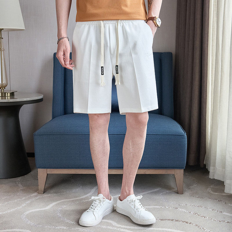 夏季5分裤松紧弹力腰系黾休闲宽松短裤白色K2289-P50（88）,男装休闲裤,电商A159