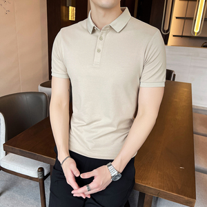 夏季修身短袖POLO衫 休闲翻领T恤潮流型男 蓝色 Y02-P45图片