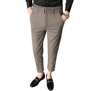 冬款毛呢保暖9分裤 磨毛休闲裤配腰带男 黑色K758-P60 （98）图片