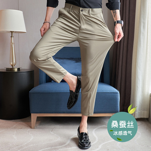 冰丝9分裤春夏修身高弹西裤卡其K782-P68北辰风（108）,男装西裤,电商A159