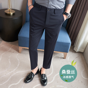 冰丝9分裤春夏修身高弹西裤卡其K782-P68北辰风（108）图片