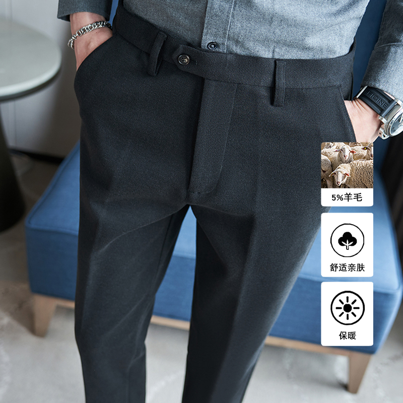 冬款羊毛毛呢西裤磨毛修身休闲裤黑色K8092-P80北辰风(138），男装休闲裤，电商A159
