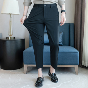 春夏修身高弹西裤 凉感冰丝9分裤刺绣 黑色K518-P65（108）,男装西裤,电商A159