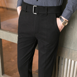 冬款毛呢保暖9分裤磨毛休闲裤配腰带男卡其K758-P60（控价98），商品下架区，电商A159