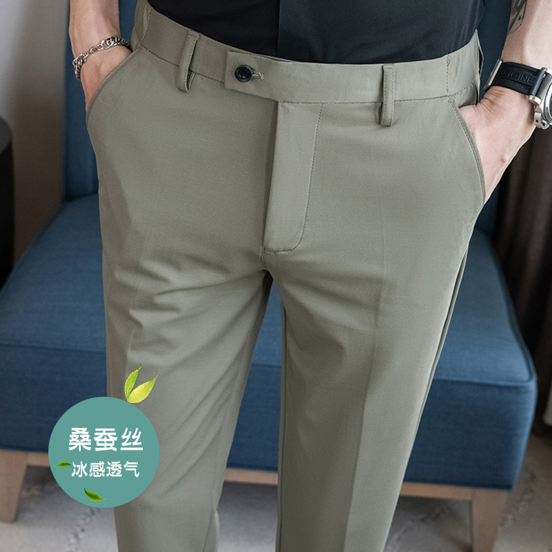 春夏修身高弹西裤冰丝9分裤弹力腰卡其K516-P68（108）,男装西裤,电商A159