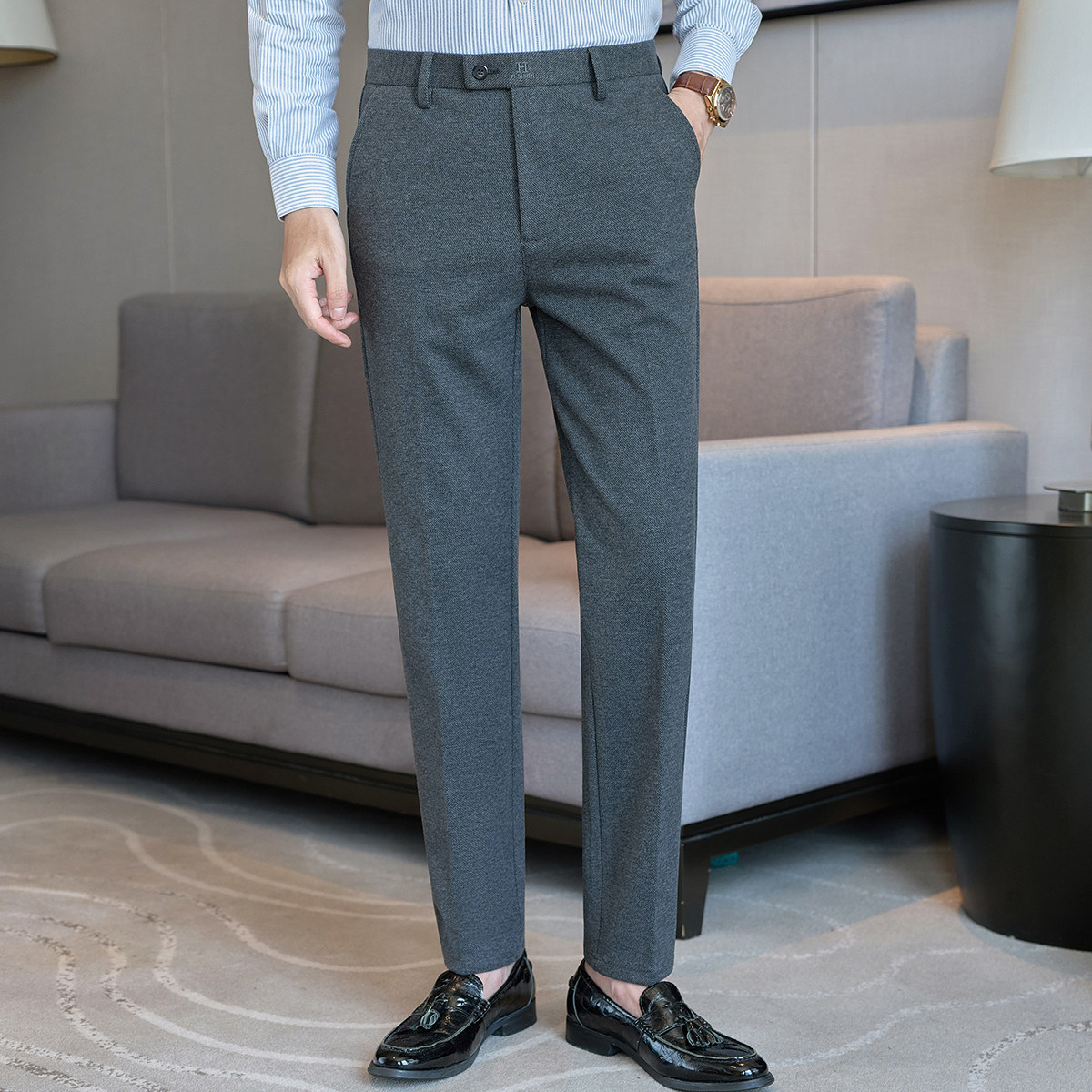 冬款保暖毛呢长裤小直筒休闲裤藏青ZK9051-P55一口价(98）,男装棉衣,电商A159