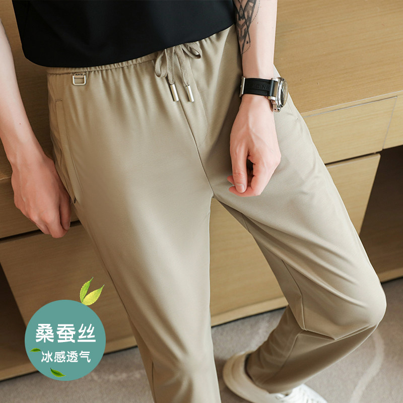 冰丝高弹休闲裤松紧腰裤子卡其K8065-P75北辰风（118）图片