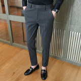 冬款毛呢长裤暗条纹保暖磨毛休闲裤男灰色K8032-P65(98），男装棉衣，电商A159