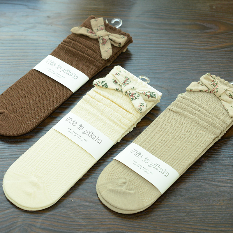 伊卡兔堆堆袜女棉袜蝴蝶结中筒袜