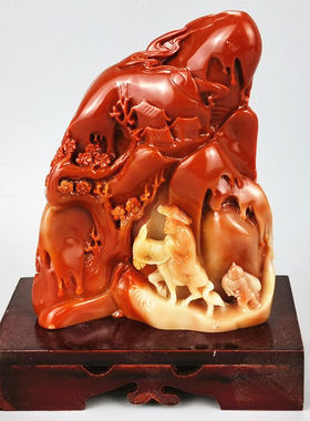 仿玉石寿山石芙蓉山踏雪寻梅客厅办公室玄关摆件家居装饰山水摆件