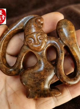 古玩收藏仿古玉老玉岫玉石雕舞姬玉牌子