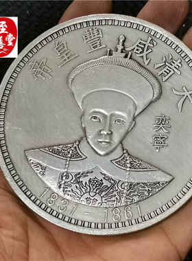 钱币收藏仿古银元袁大头白铜镀银咸丰皇帝银元直径88MM