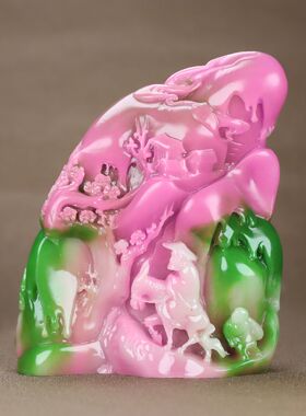 仿玉石寿山石雕人物山水图家居装饰摆件工艺礼品踏雪寻梅