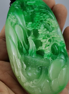 玉石粉石雕新坑翡翠色石粉乐在其中手把件随机送把件绳随机
