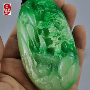 玉石粉石雕新坑翡翠色石粉乐在其中手把件随机送把件绳随机