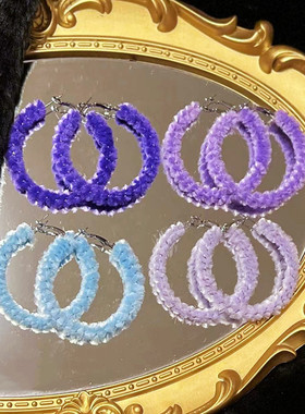 ins网红蹦迪蓝紫色毛绒耳圈耳环