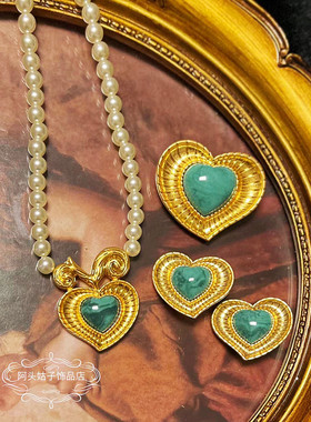 欧美中古风爱心金属胸针耳夹项链