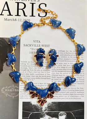 欧美中古蓝色不规则树脂耳环项链