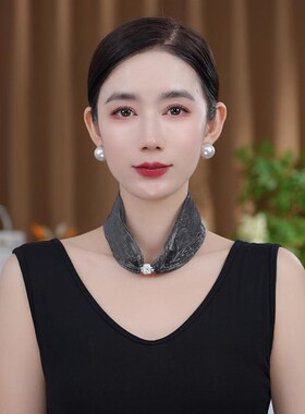 新款时尚韩版百变百搭炫彩护颈磁扣丝巾遮颈纹围巾围脖项链领巾