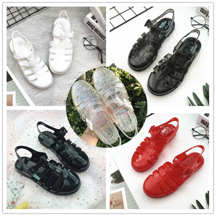 轻便夏季新款复古防水百搭女凉鞋雨鞋  软胶果冻鞋沙滩鞋透明