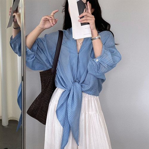 天丝法式松弛感条纹衬衫女