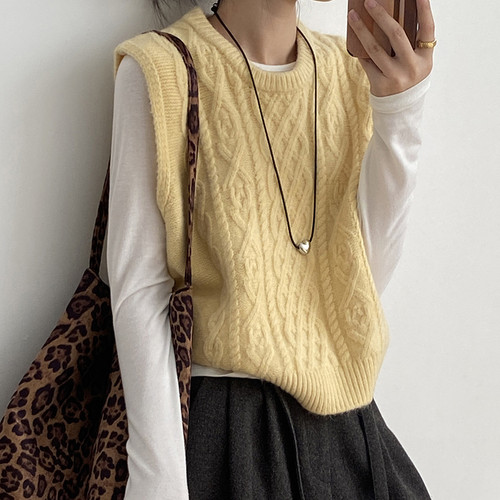 圆领麻花内搭软糯针织衫背心女