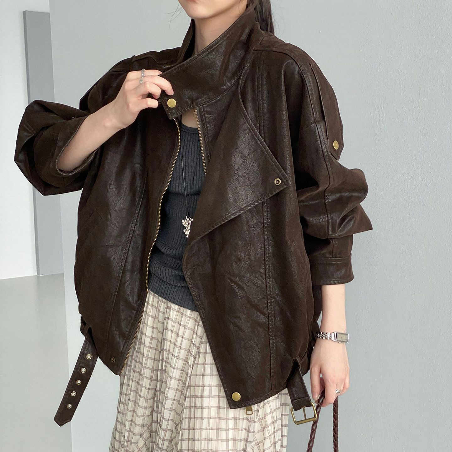 复古PU皮机车服工装夹克女2026年秋季新款酷飒高级感休闲皮衣外套