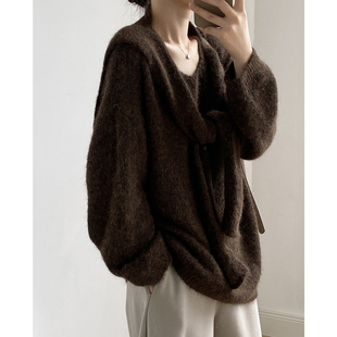 上衣 宽松气质高级感套装 软糯V领毛衣女 披肩两件套女2025秋冬新款