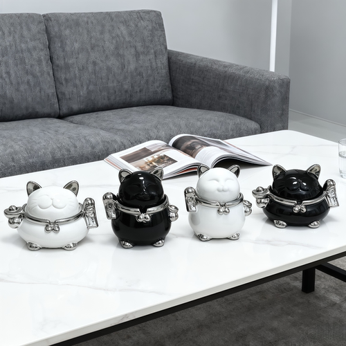 轻奢招财猫烟灰缸带盖防灰飞客厅