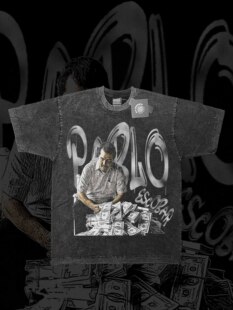 巴布罗Pablo Escobar嘻哈说唱数码印短袖男小领口宽松纯棉人像T恤