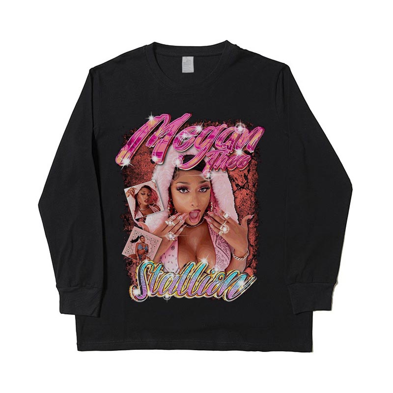 Megan Thee Stallion  vintage t shirt 嘻哈说唱人物印花长袖t恤
